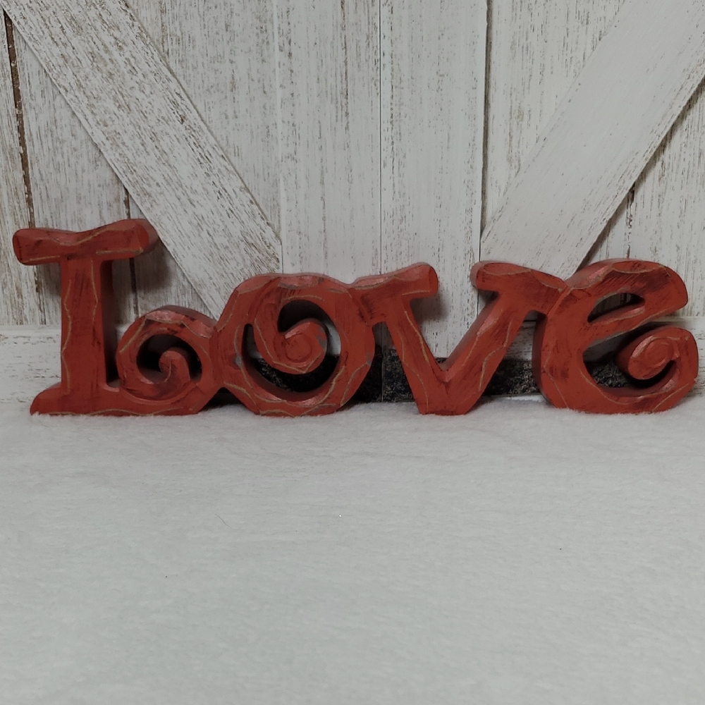Red Wood LOVE Freestanding Sign Home Decor